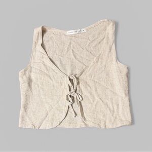 Altar'd State Cream Linen Blend Tie-Front Top